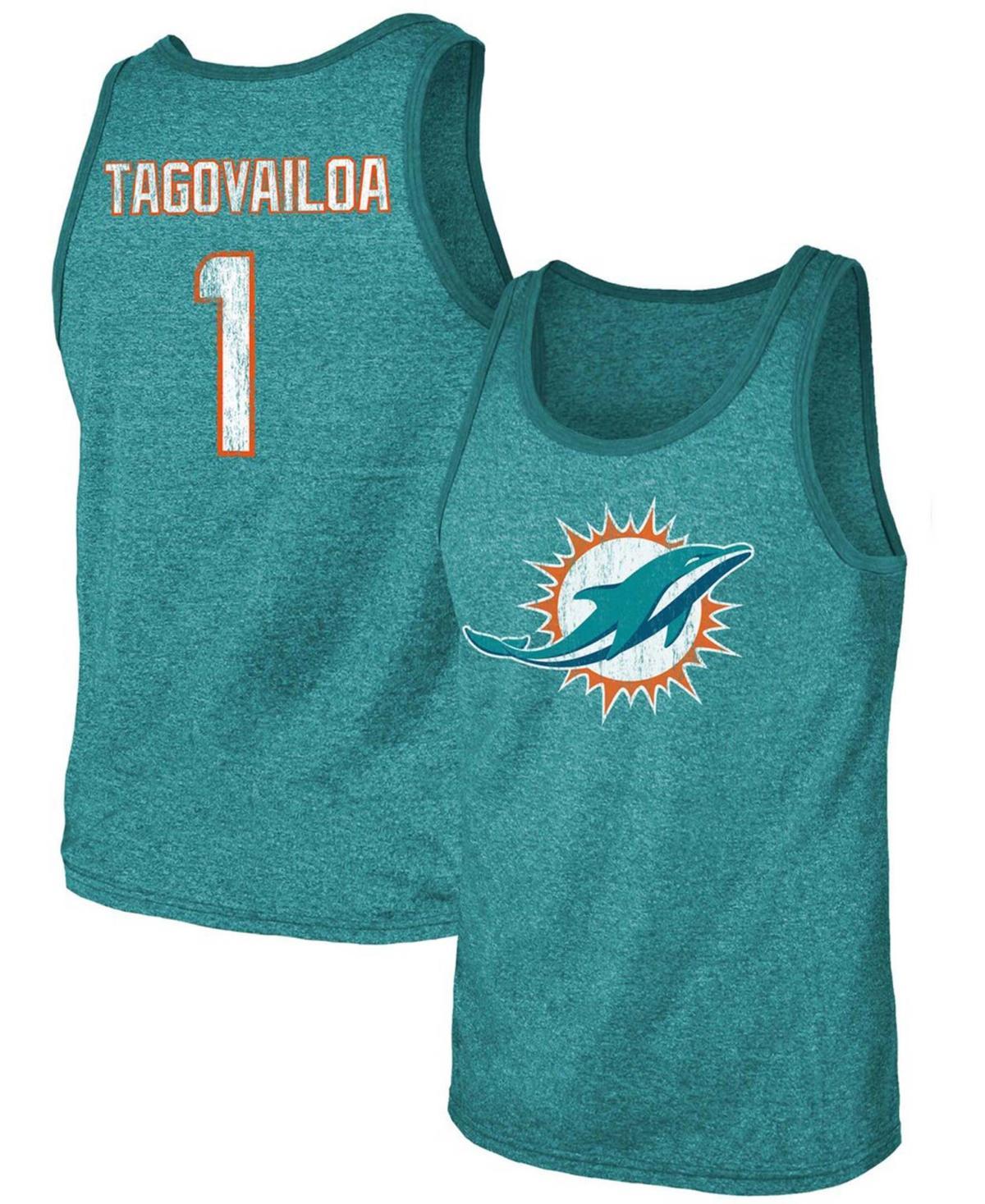 Mens Tua Tagovailoa Aqua Miami Dolphins Name Number Tri-Blend Tank Top Product Image