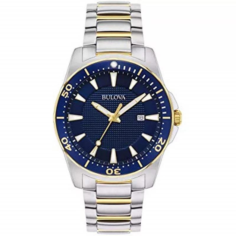 Bulova Mens Classic Sport Two-Tone Stainless Steel Blue Dial Bracelet Watch - 98B329 Gold Silver Product Image