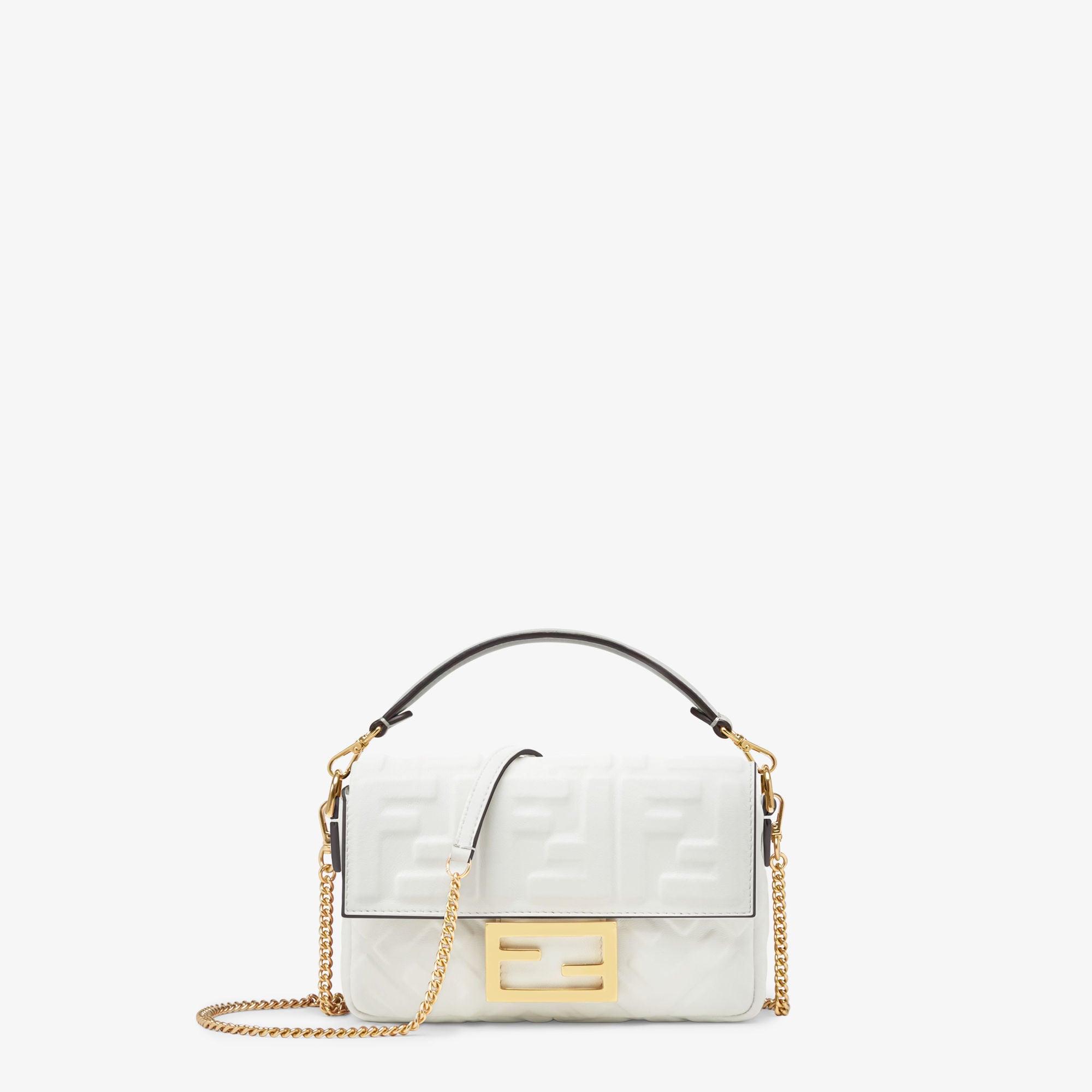 Baguette MiniWhite nappa leather bag with FF motif Product Image