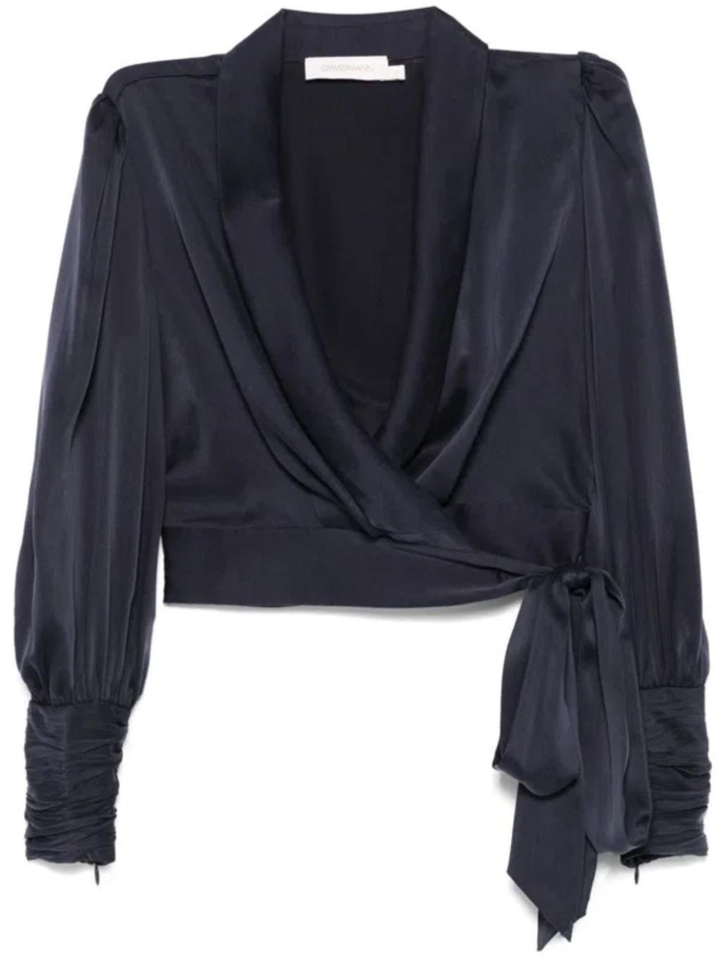 ZIMMERMANN Silk Blouson-sleeve Wrap Top In Black Product Image