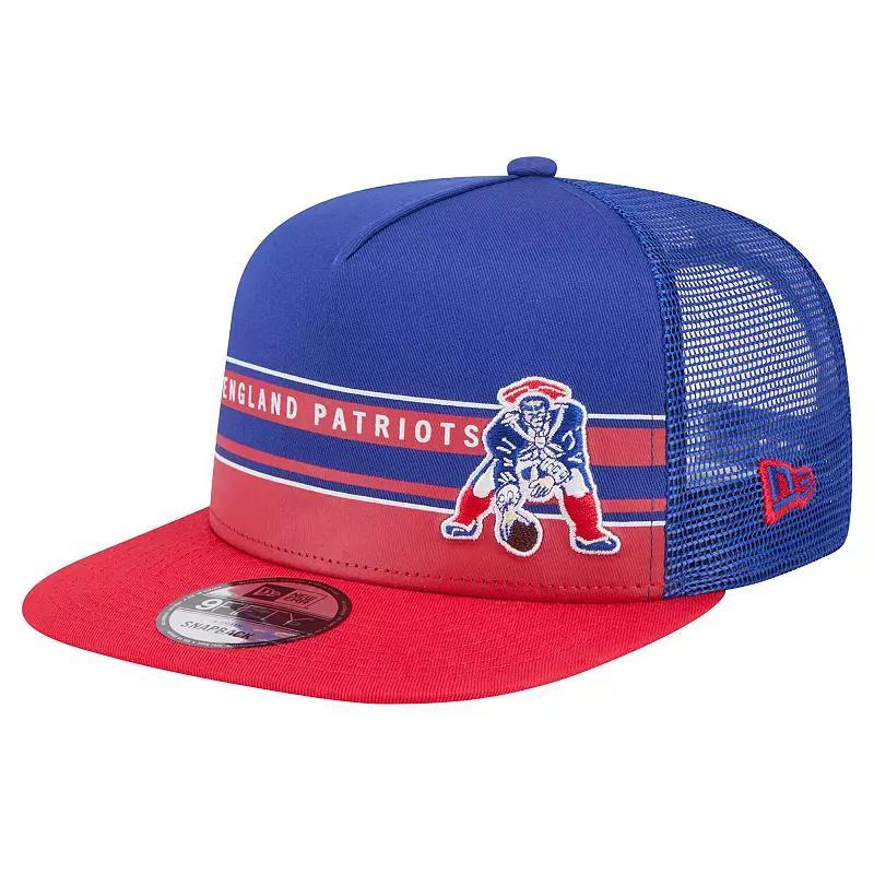 Mens New Era Royal/Red New England Patriots Half Stripe Trucker 9FIFTY Snapback Hat Product Image