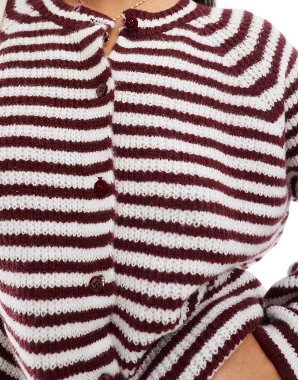 ASOS DESIGN knitted raglan cardigan in burgundy stripe Product Image