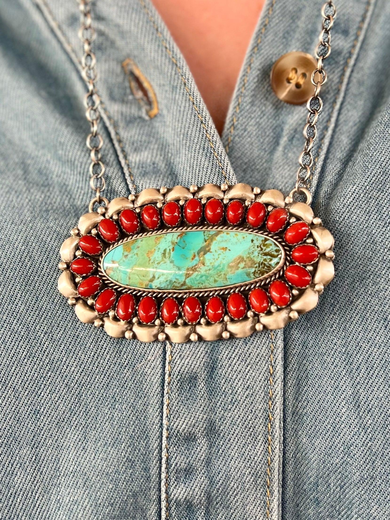 Queen Mother Navajo Turquoise Sterling Silver Necklace Product Image