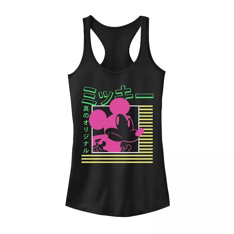 Disneys Mickey Mouse Vintage Kanji Neon Portrait Juniors Racerback Graphic Tank Top, Girls Product Image