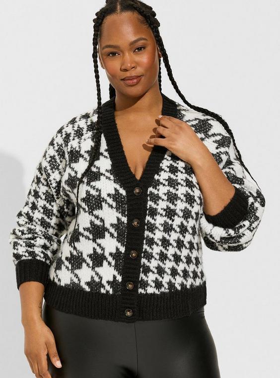 Cardigan V-Neck Button Front Crop Sweater Product Image