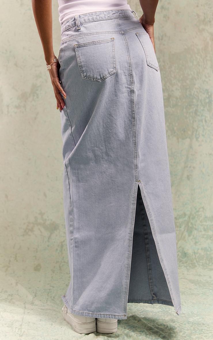 Light Blue Wash Statement Slit Denim Maxi Skirt Product Image