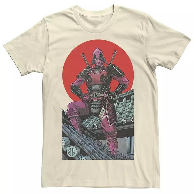 Mens Marvel Deadpool Samurai Warrior Pose Red Sun Graphic Tee Product Image