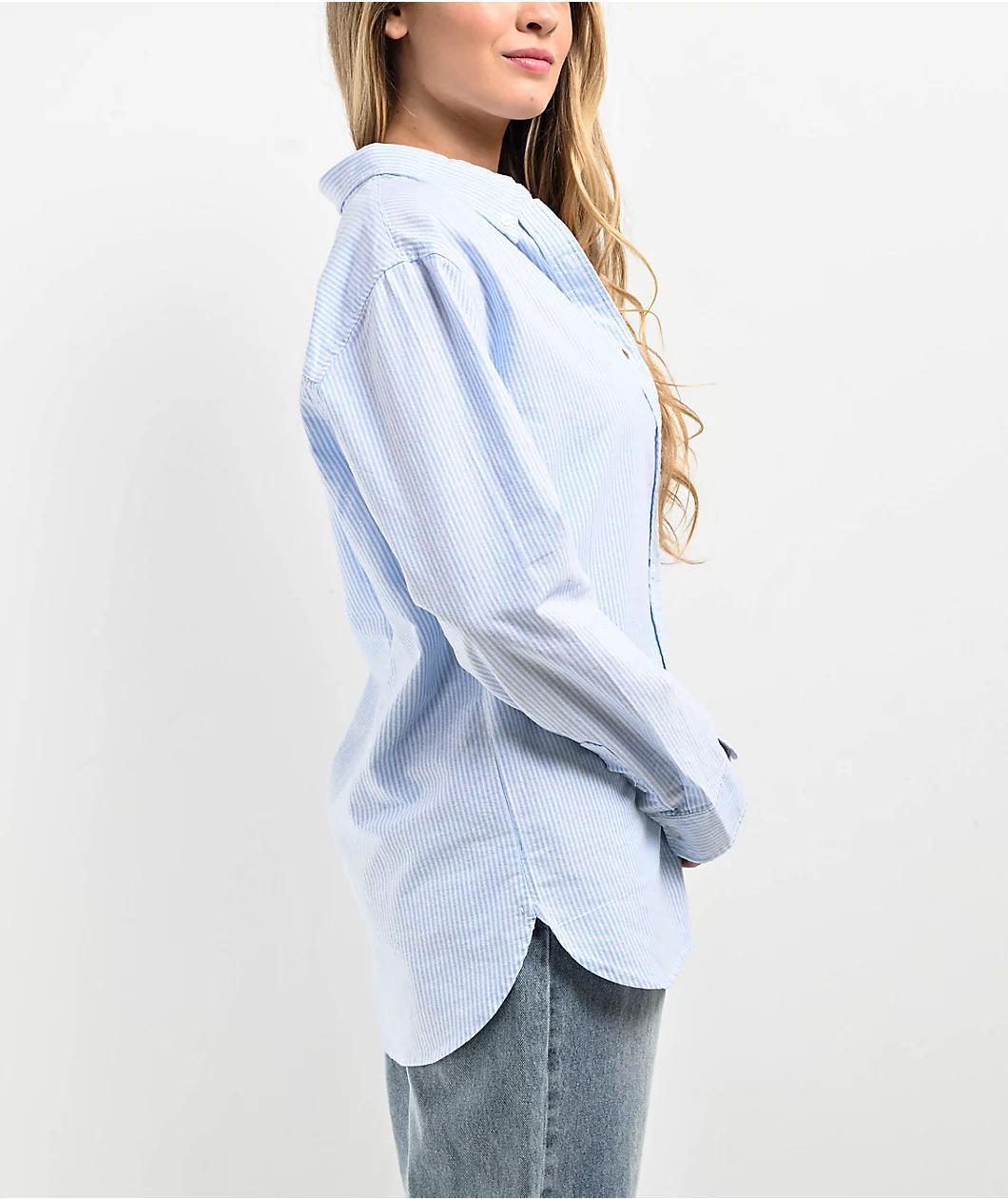 Freeworld Misha Blue Stripe Woven Long Sleeve Button Up Shirt Product Image