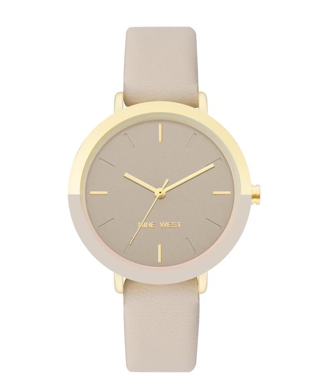 Nine West Womens Tan Faux Leather Strap Watch with Two Tone Case Product Image