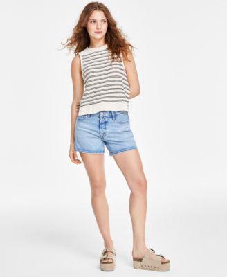 Lucky Brand Womens Striped Roll Neck Sweater Vest 90s High Rise Denim Shorts Product Image