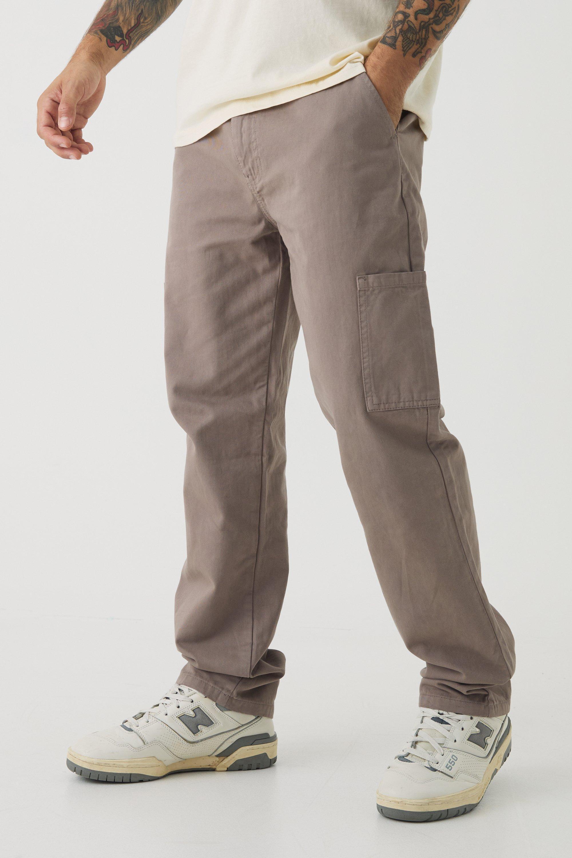 Mens Beige Fixed Waist Straight Chino Cargo Trousers, Beige product image