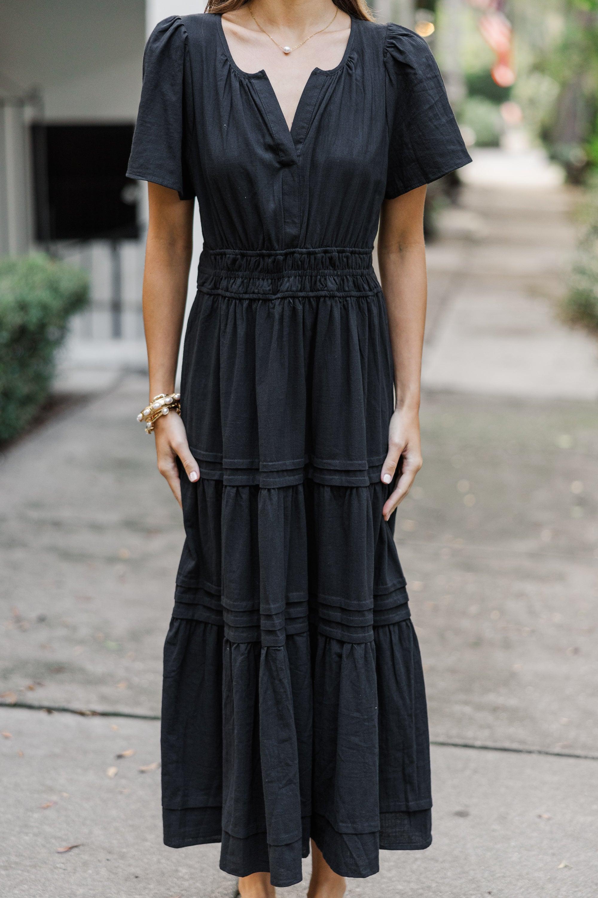 It's In The Air Black Tiered Midi Dress Female Product Image