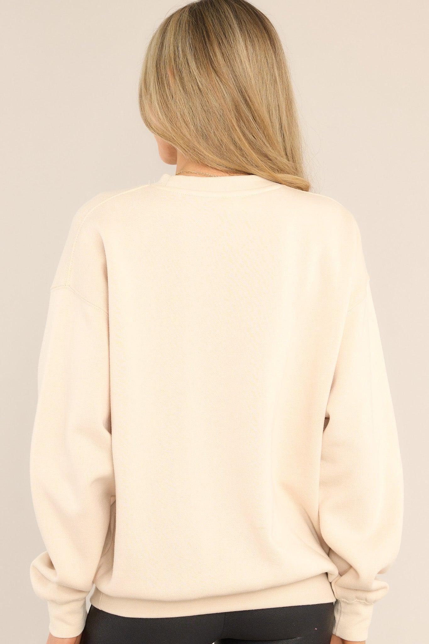 Hollywood Hills Natural Embroidered Pullover Sweatshirt Beige Product Image