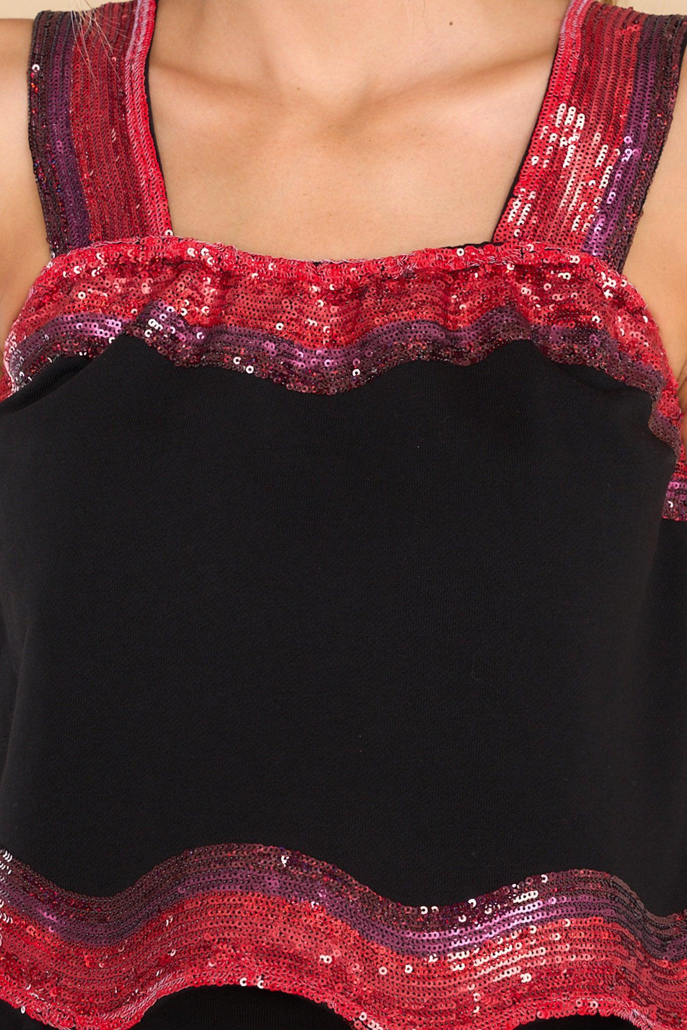 Sequin Wavy Black & Red Tank Top Product Image