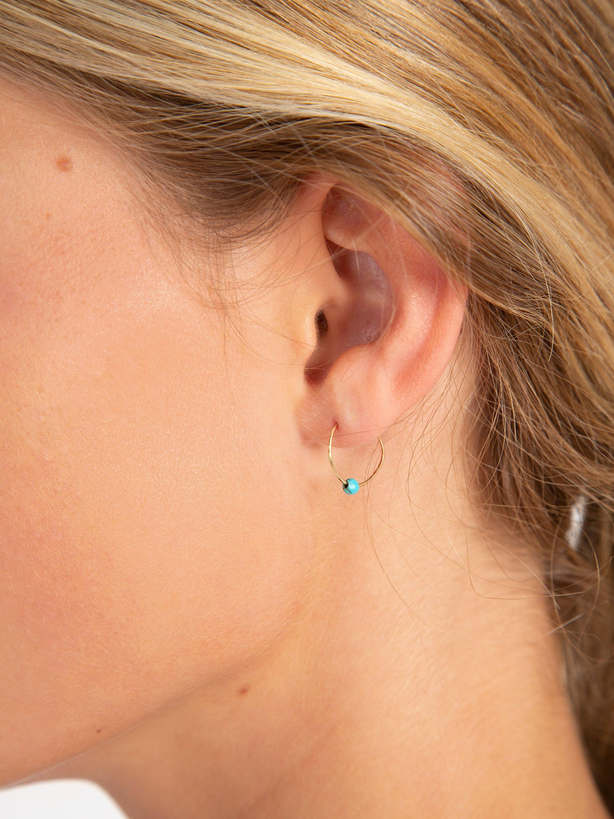 Tiny Hoop Earrings - Turquoise Product Image