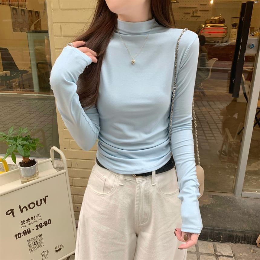 Long-Sleeve Mock Neck Plain Top Product Image