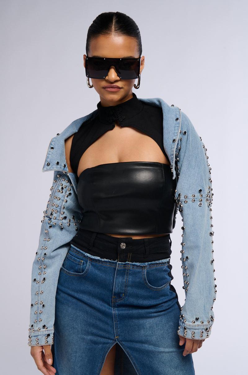 DENIM STUD BOLERO JACKET Product Image