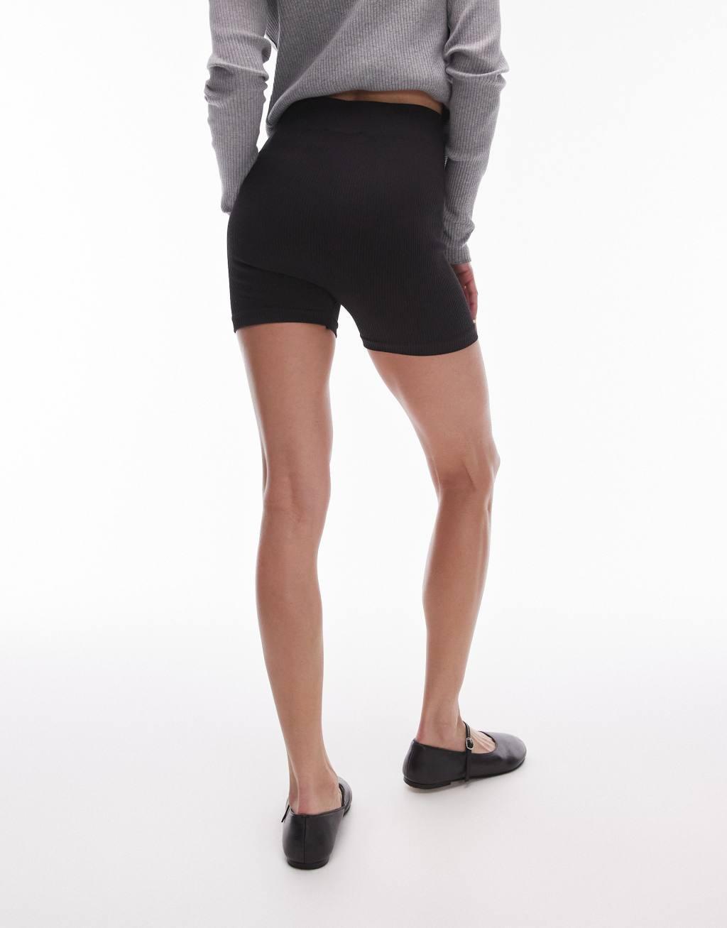 Topshop seamless cropped knicker shorts in black - part of a set Product Image