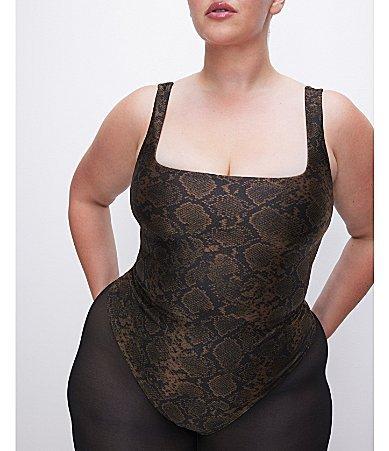 Good American Plus Size Scuba Shine Python Print Square Neck Sleeveless Modern Tank Bodysuit Product Image