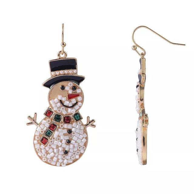 Celebrate Together Gold Tone White Beaded Snowman Earrings, Womens Product Image