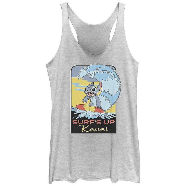 Disneys Lilo & Stitch Womens Surfing Stitch Tri-Blend Racerback Tank Top, Girls White Grey Product Image