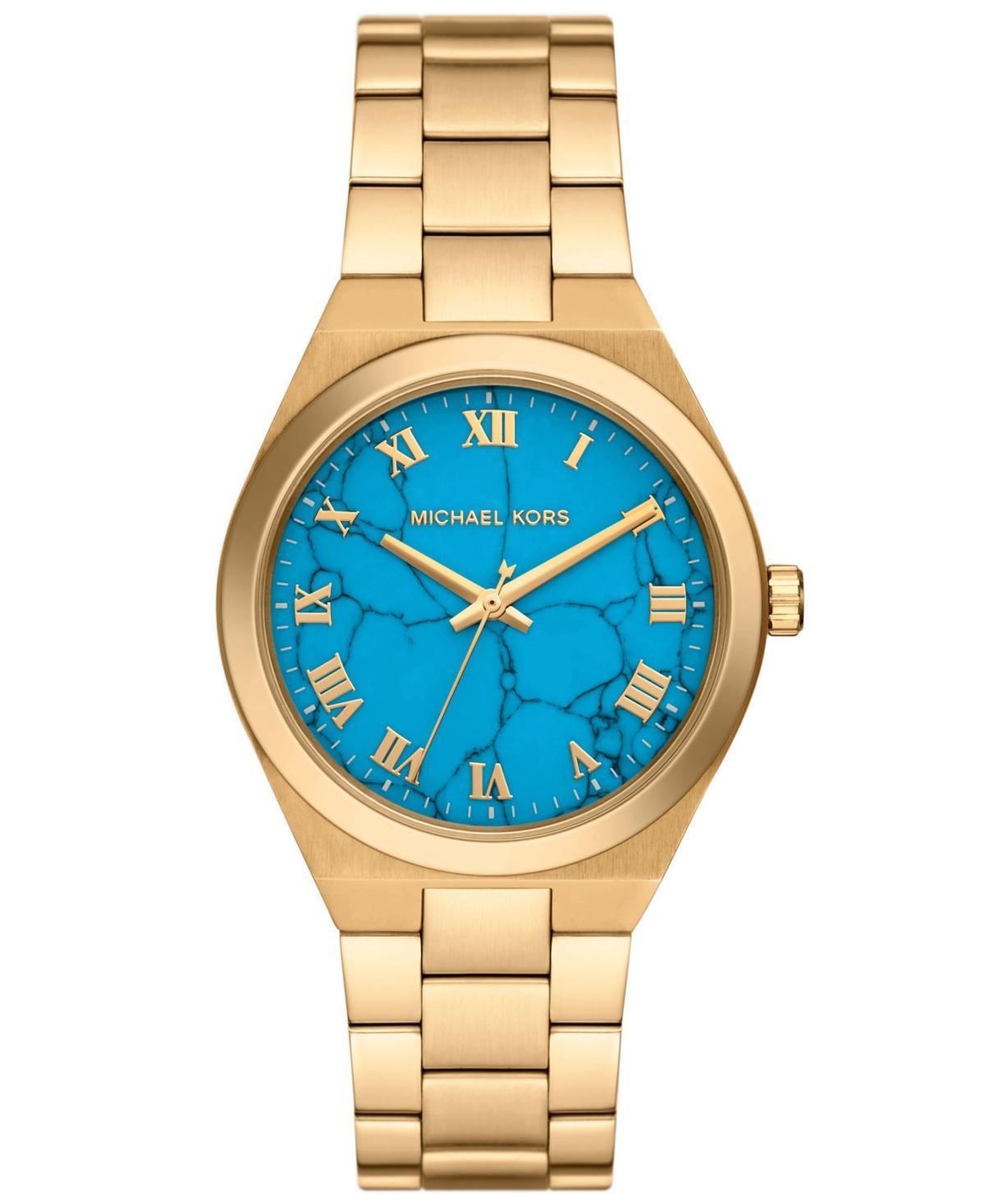 Michael Kors Womens Lennox Three Hand Gold Stainless Steel Bracelet Watch Product Image