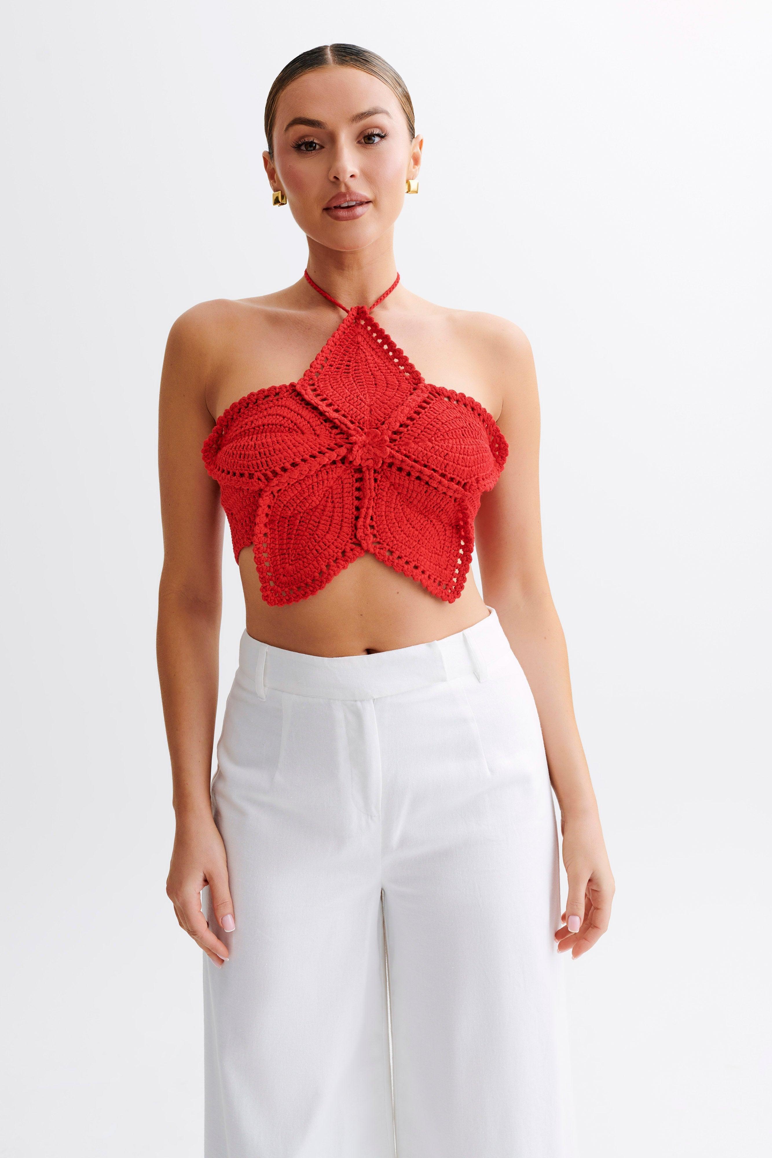 Bailey Floral Crochet Halter Top - Pomegranate product image