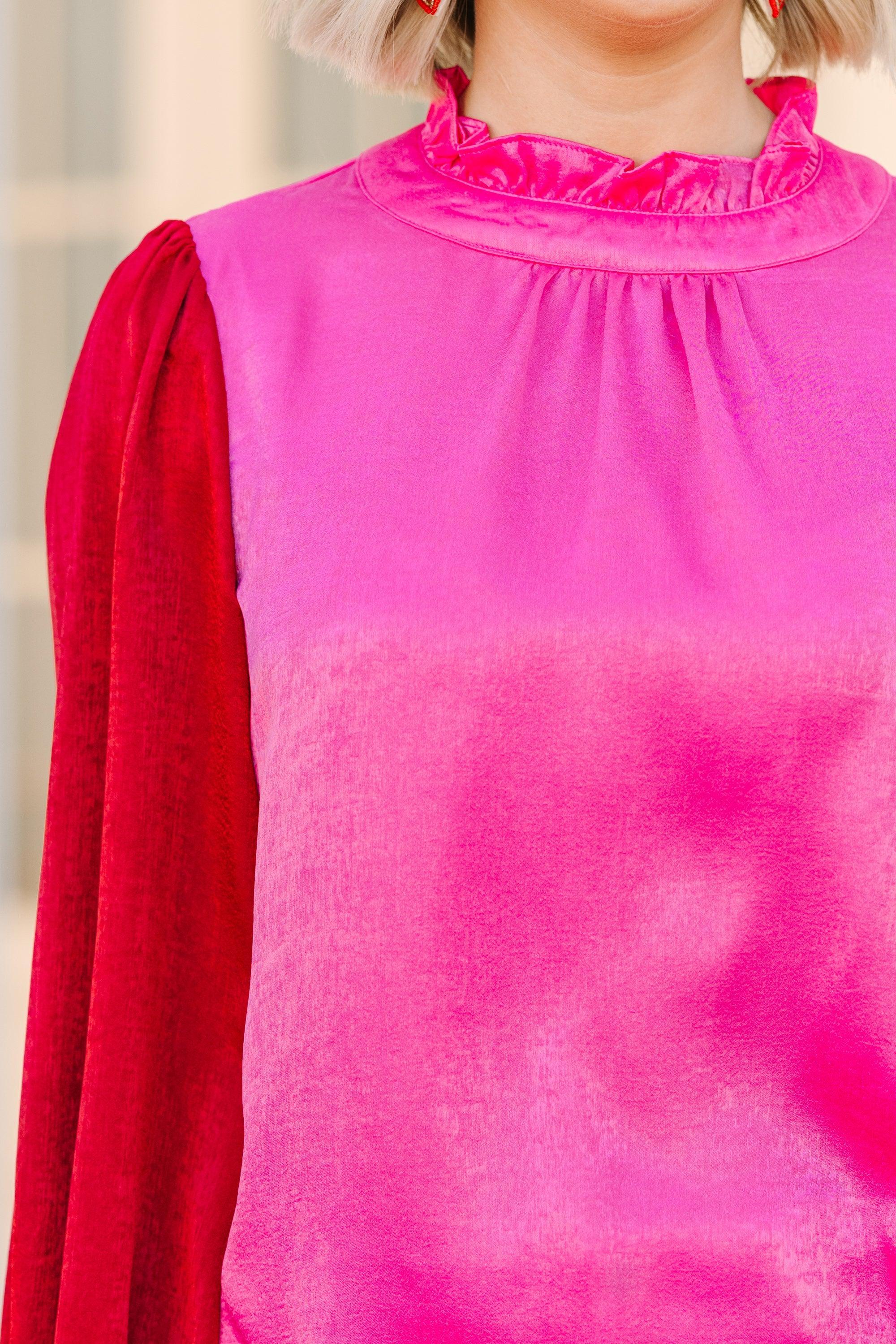 Get Their Attention Hot Pink Colorblock Blouse Female Product Image