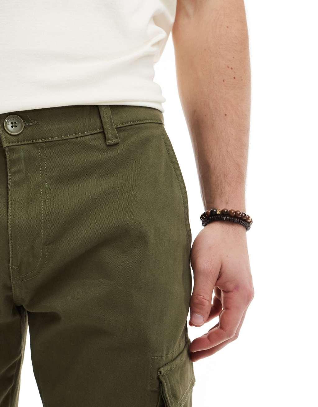 ONLY & SONS tapered fit cargo pants with cuffed bottom in khaki Product Image