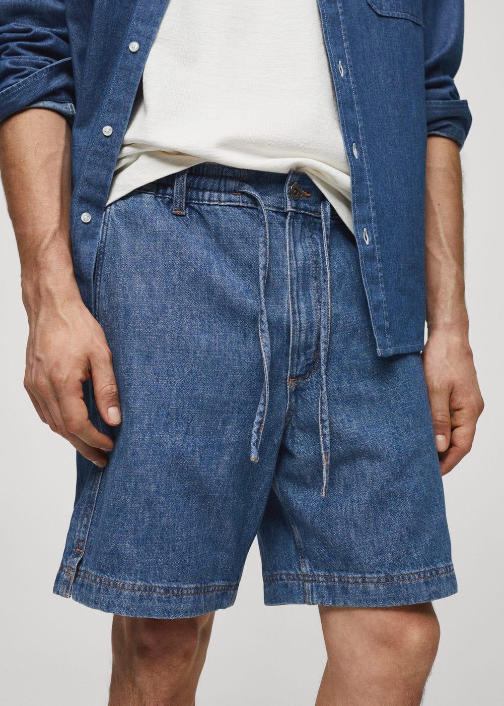 MANGO MAN - Denim bermuda shorts with drawstring dark blueMen Product Image