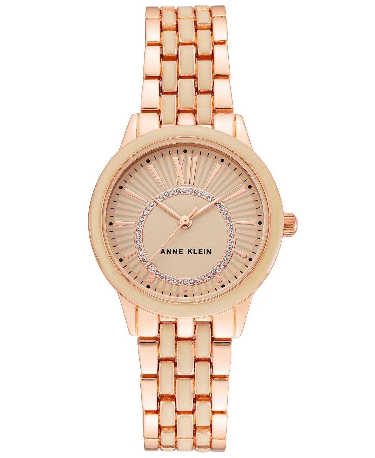 Anne Klein Womens Rose Gold-Tone Mixed Metal Enamel Link Bracelet Watch, 32mm - Rose Gold/Blush Product Image