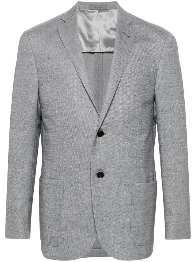 Single-breasted Wool-blend Blazer In Grey Product Image