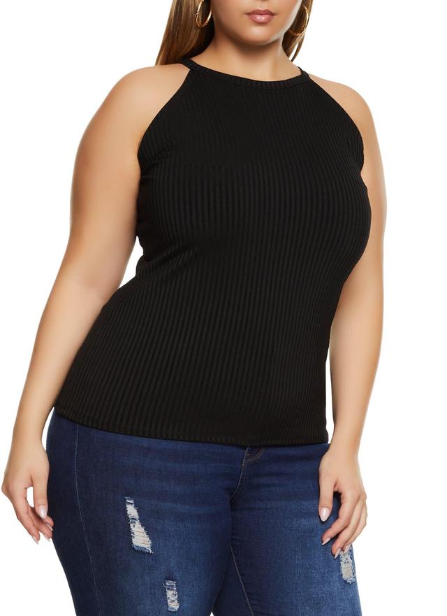 Womens Plus Size Ribbed High Neck Tank Top Product Image