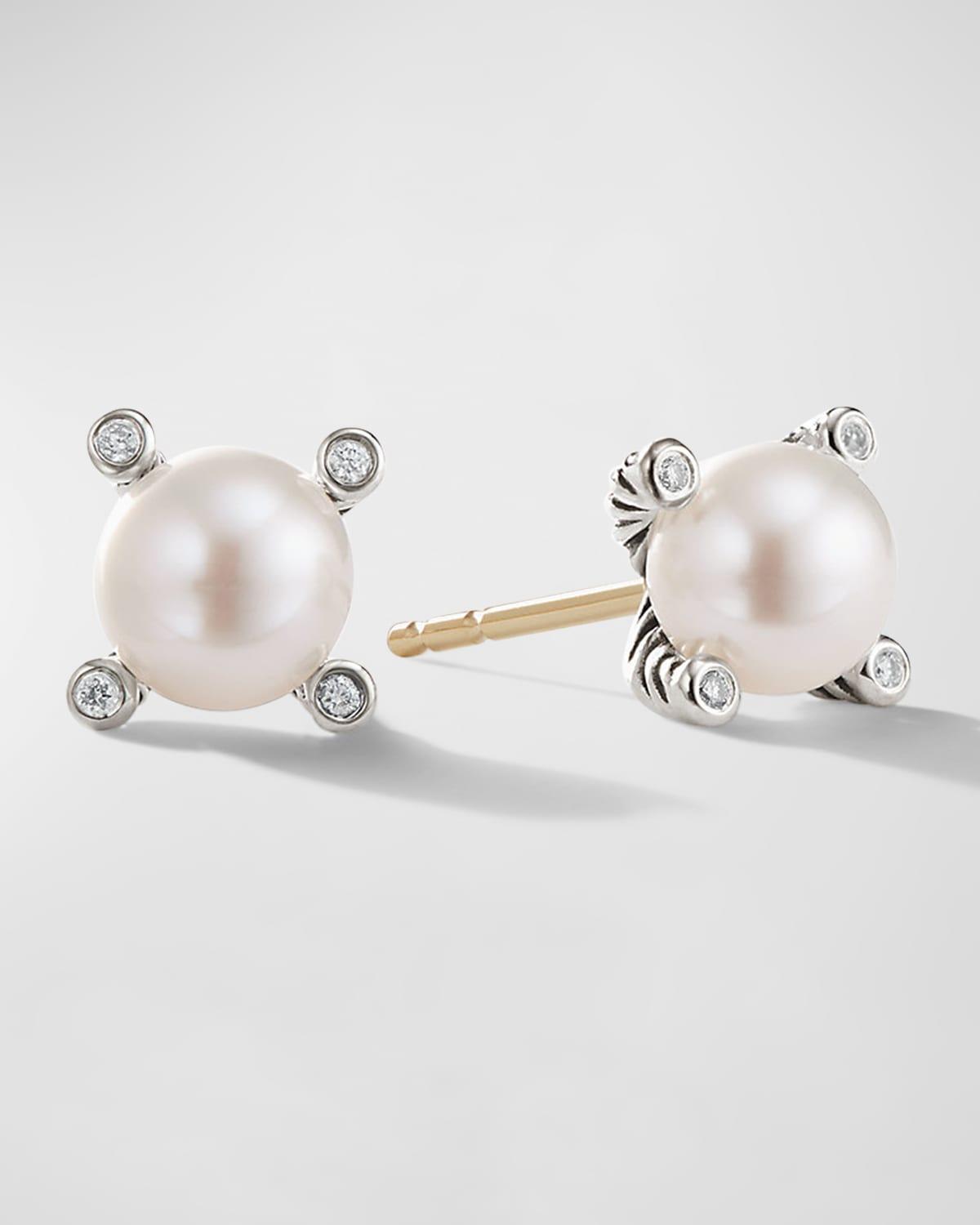 Cable Collectibles Pearl Earrings with Diamonds and Silver, 7mm Product Image