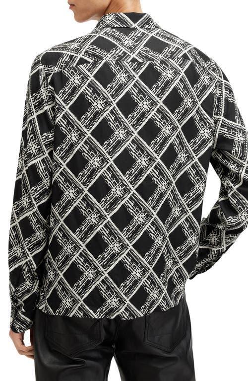 ALLSAINTS Grid Printed Long Sleeve Shirt In Jet Black Product Image