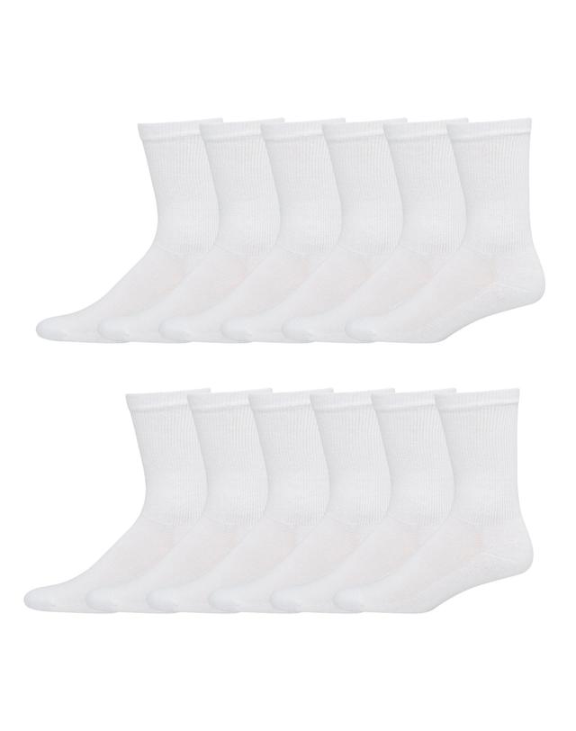 Hanes Mens Cushioned Crew Socks, X-Temp, 12-Pairs White 12-14 Product Image