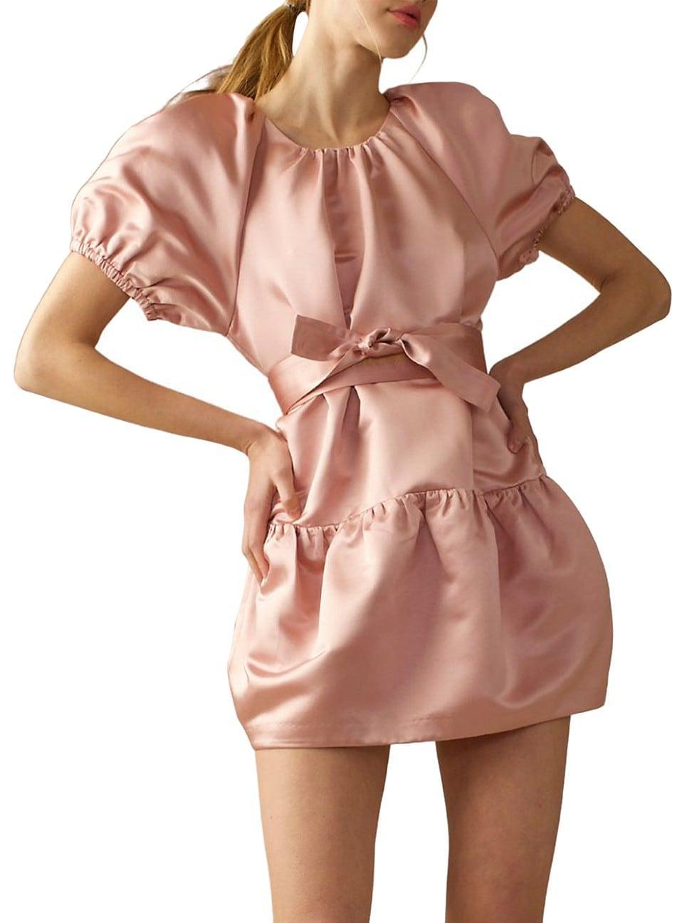 Womens Tulip Belted Satin Minidress Product Image