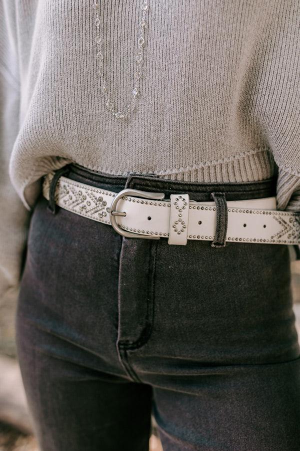 Daring Stares Embellished Faux Leather Belt In White Product Image