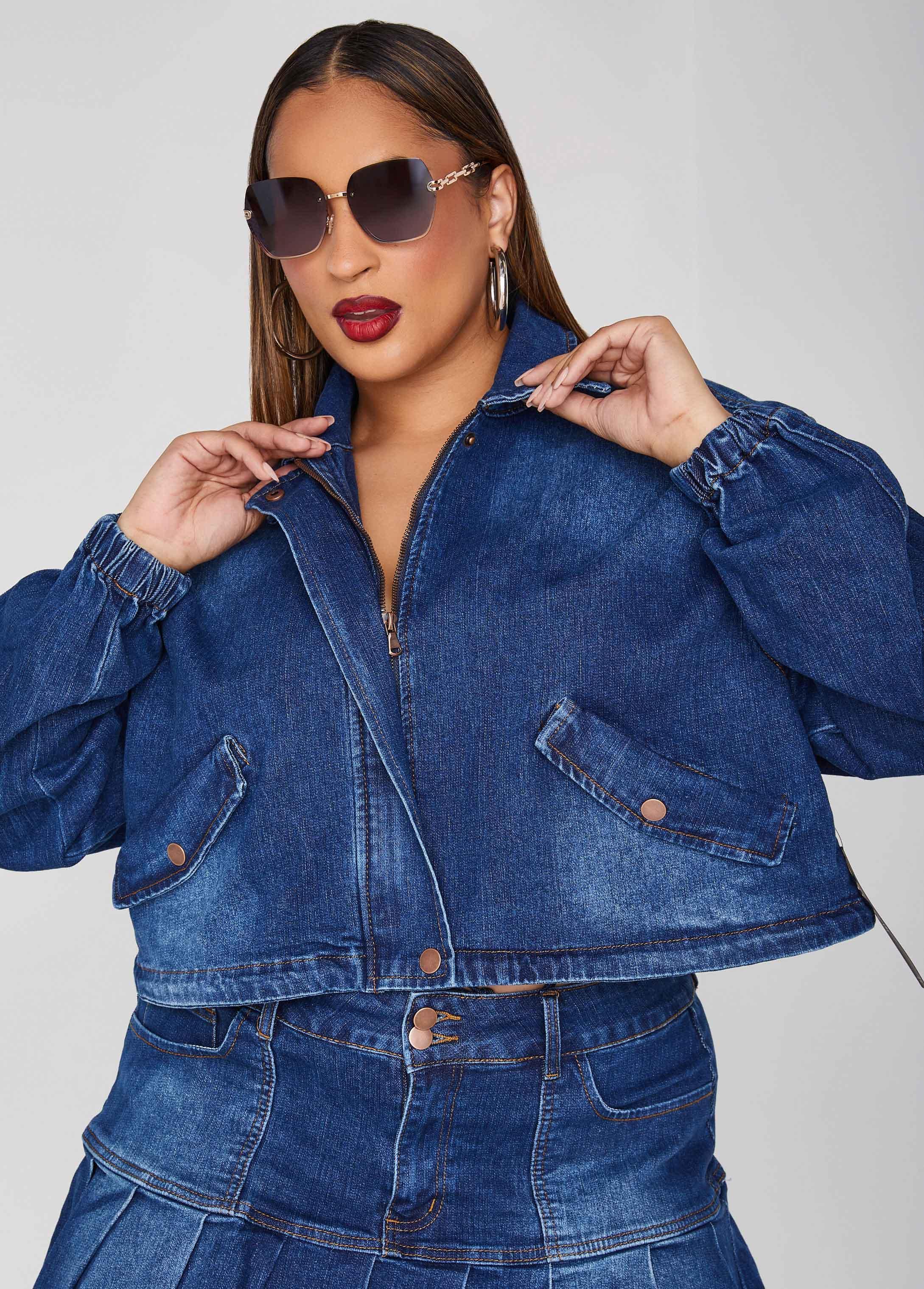 Cropped Drawstring Denim Jacket Product Image