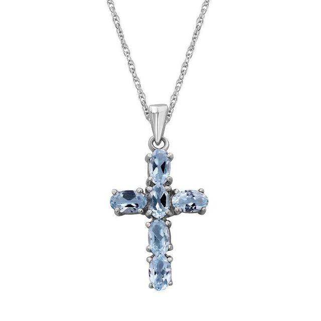 Jewelexcess Sterling Silver Sky Blue Topaz Cross Pendant Necklace, Womens Product Image