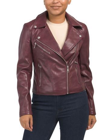 Faux Leather Classic Biker Jacket for Women | Polyester/Leather Product Image