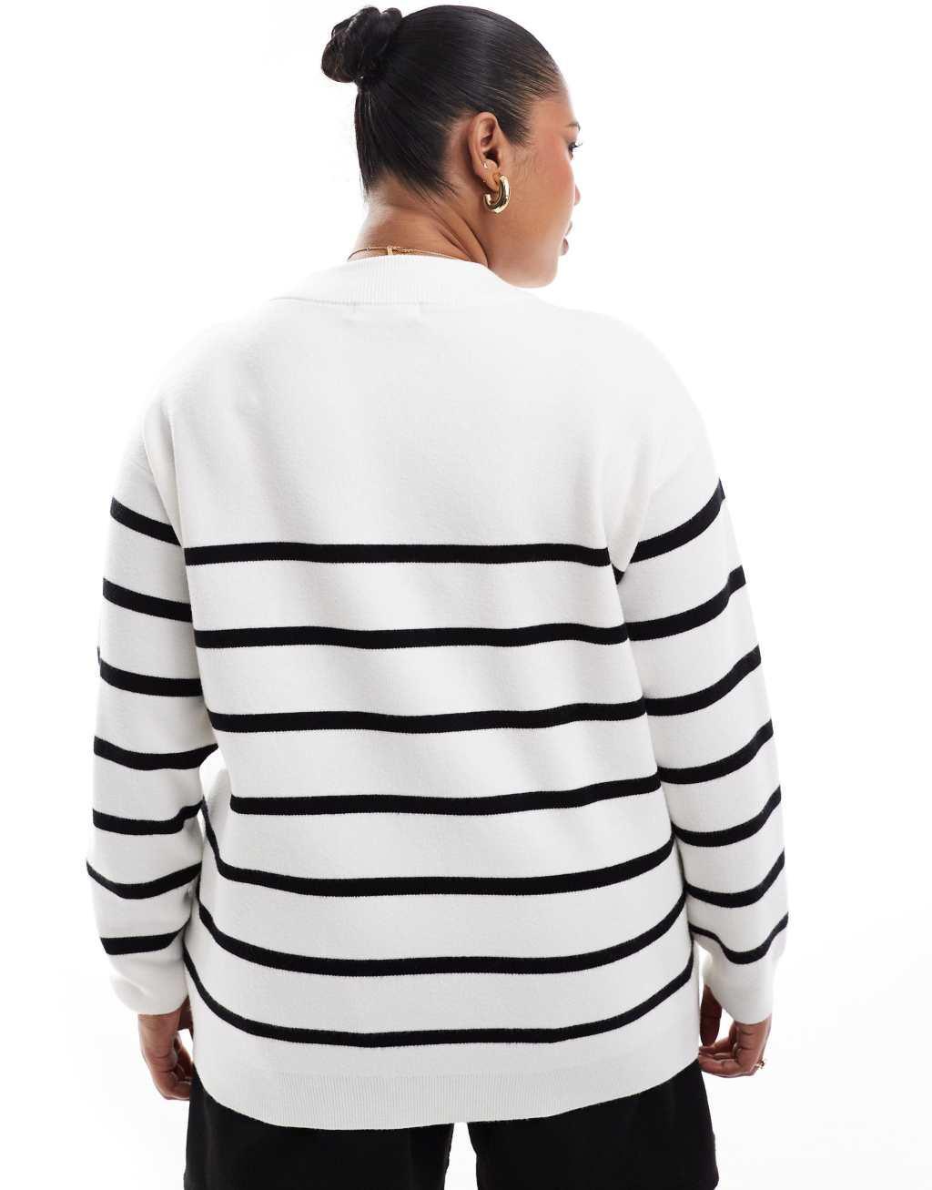 4th & Reckless Plus exclusive crew neck sweater in white stripe product image