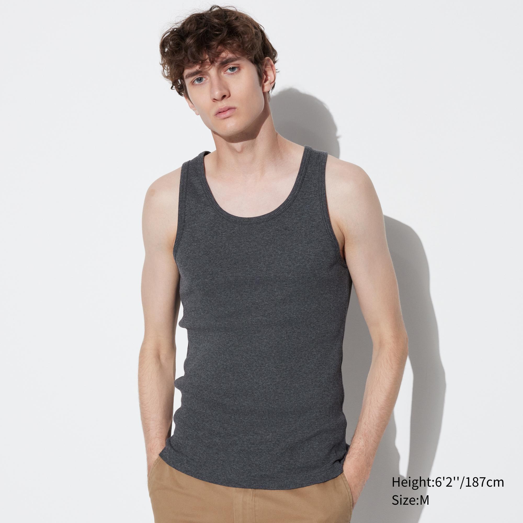 Mens Dry Color Ribbed Tank Top with Quick-Drying Dark Gray 3XL UNIQLO US Product Image