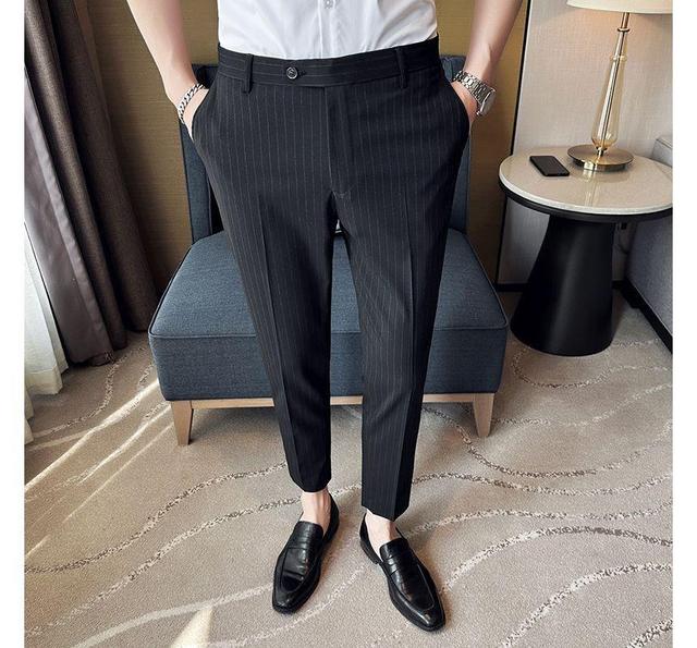 Pinstriped Tapered Cropped Dress Pants Product Image