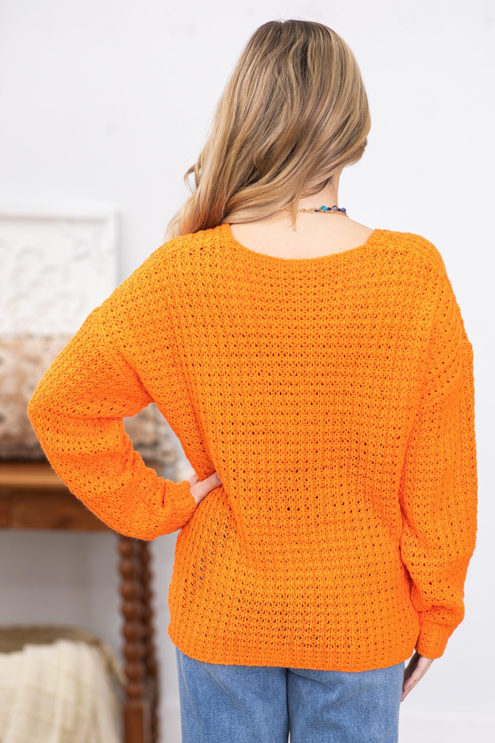 Orange Knitted V-Neck Sweater Product Image