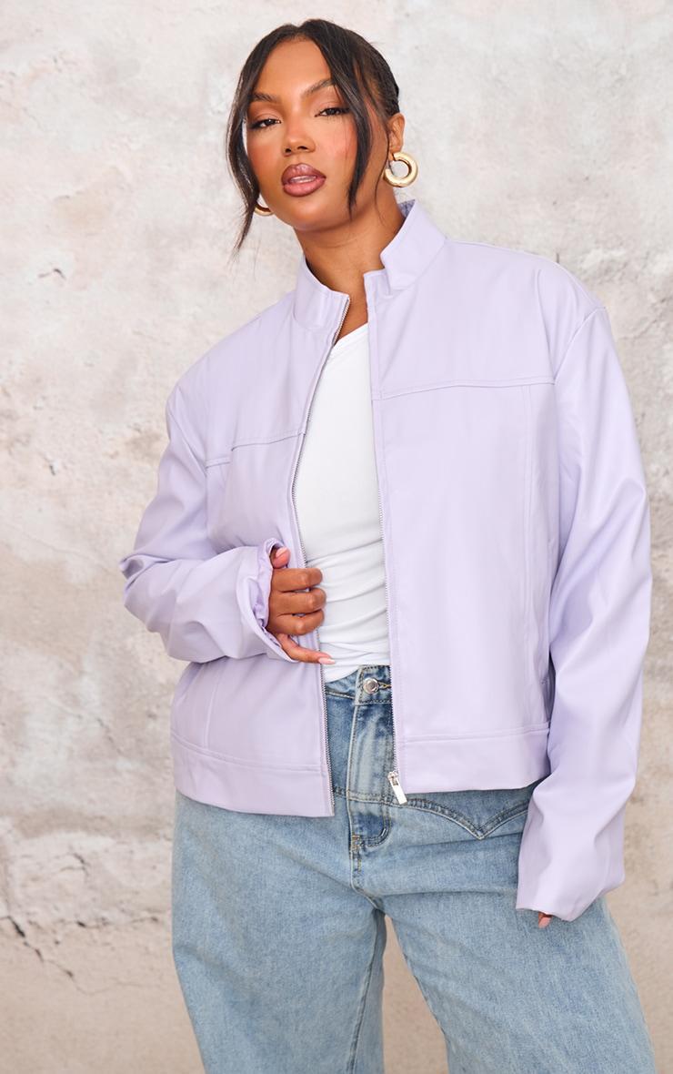 Plus Lilac PU Racer Neck Jacket Product Image