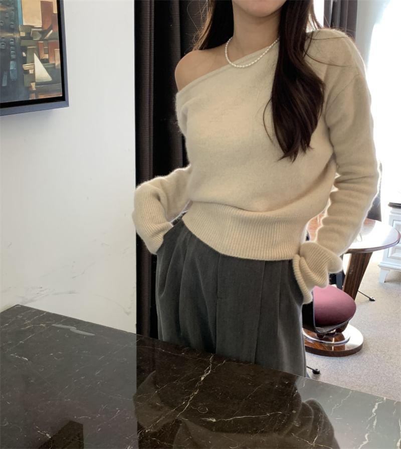 One-Shoulder Plain Sweater Product Image