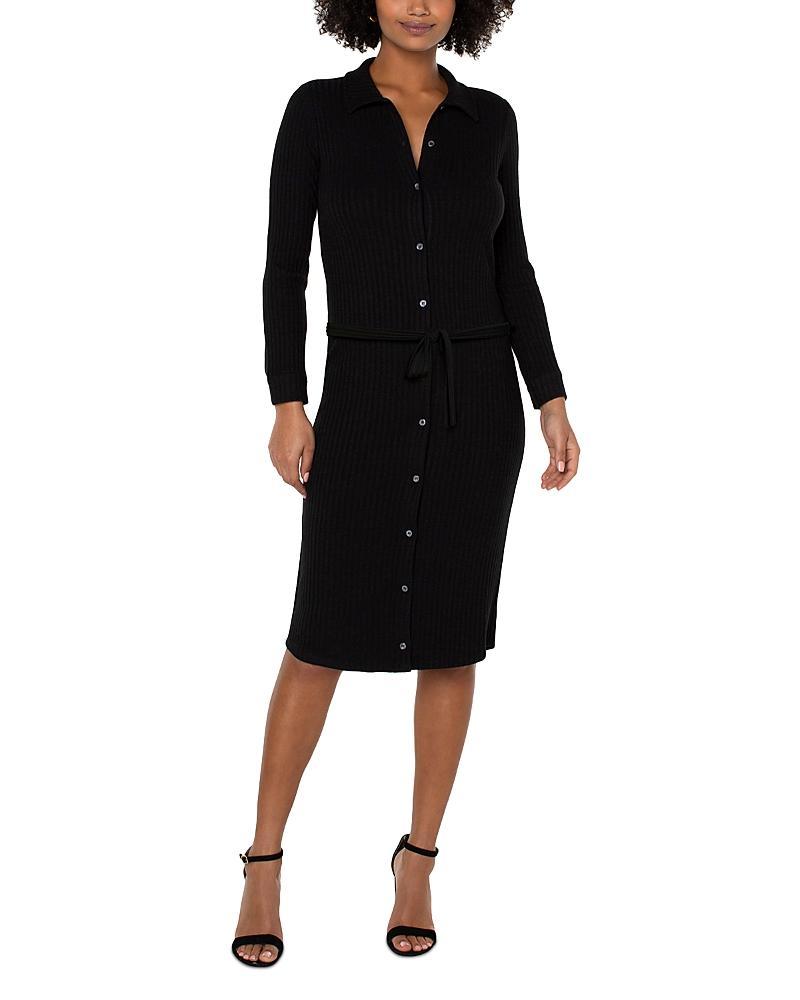 Liverpool Los Angeles Tie Waist Long Sleeve Rib Knit Shirtdress Product Image