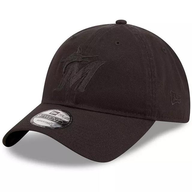 Mens New Era Miami Marlins Black On Black Core Classic 2.0 9TWENTY Adjustable Hat Product Image