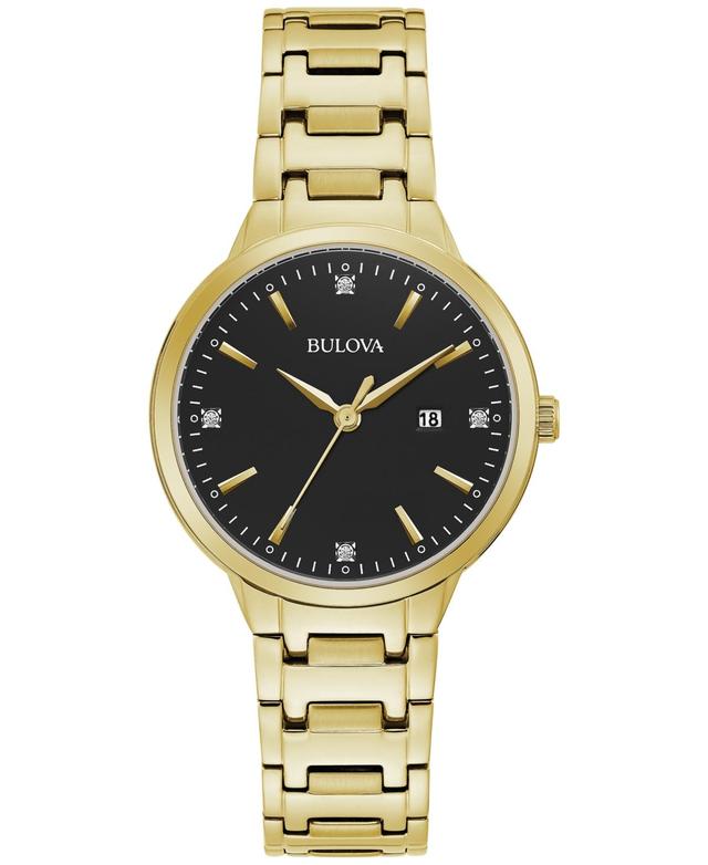 Bulova Womens Classic Gold Tone Stainless Steel Black Diamond Accent Watch - 97P147 Yellow Product Image